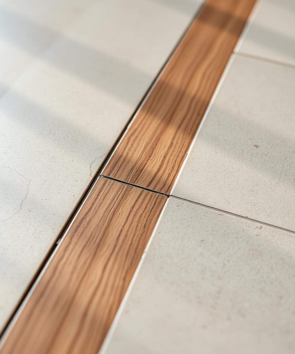 Flush wood to tile floor transition detail